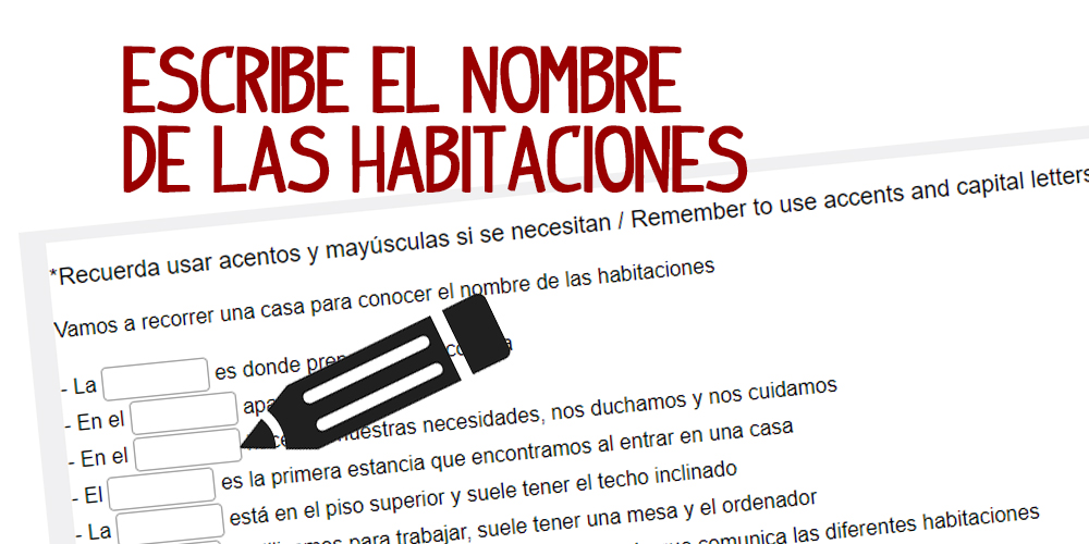 ejercicio vocabulario casa en español, escribir nombre de habitaciones