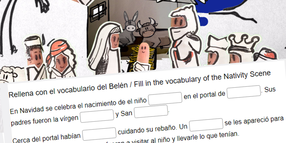 rellenar con los personajes de belen, ejercicio vocabulario español navidad